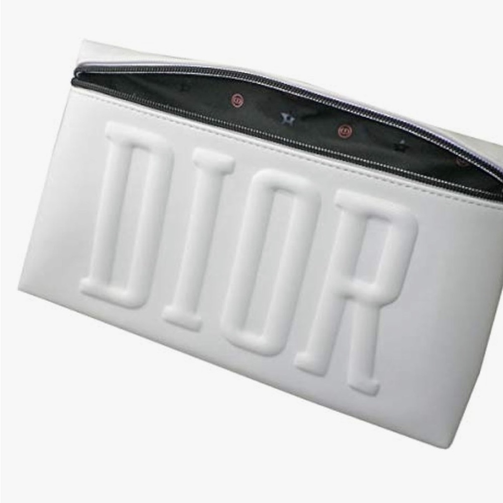 Dior White Cosmetic Bag with Embossed Logo BRAND NEW